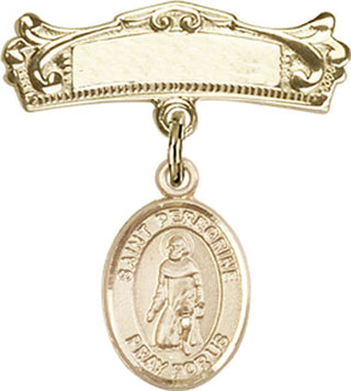 14kt Gold Filled Badge Pin St. Peregrine Laziosi Baby Badge - Engravable