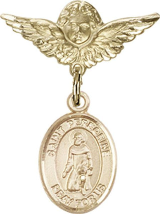 14kt Gold Filled Small Angel w/Wings St. Peregrine Laziosi Baby Badge - Engravable