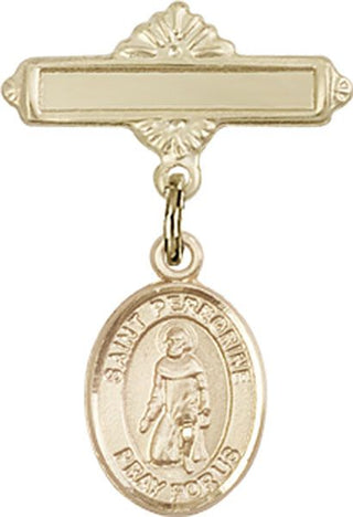 14kt Gold Polished Badge Pin St. Peregrine Laziosi Baby Badge - Engravable