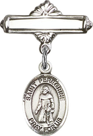 Sterling Silver Polished Badge Pin St. Peregrine Laziosi Baby Badge - Engravable