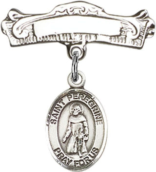 Sterling Silver Badge Pin St. Peregrine Laziosi Baby Badge - Engravable