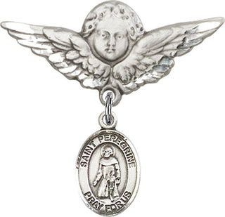 Sterling Silver Large Angel w/Wings St. Peregrine Laziosi Baby Badge - Engravable