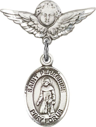 Sterling Silver Small Angel w/Wings St. Peregrine Laziosi Baby Badge - Engravable