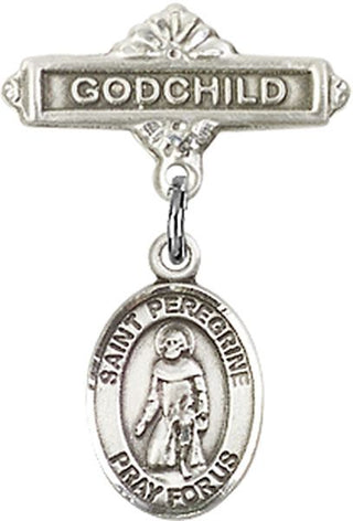 Sterling Silver Godchild St. Peregrine Laziosi Baby Badge - Engravable