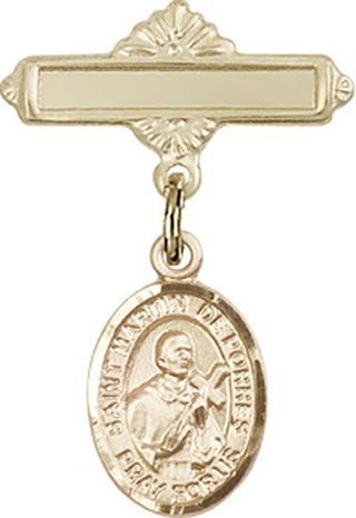 14kt Gold Filled Polished Badge Pin St. Martin de Porres Baby Badge - Engravable