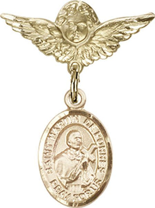 14kt Gold Filled Small Angel w/Wings St. Martin de Porres Baby Badge - Engravable