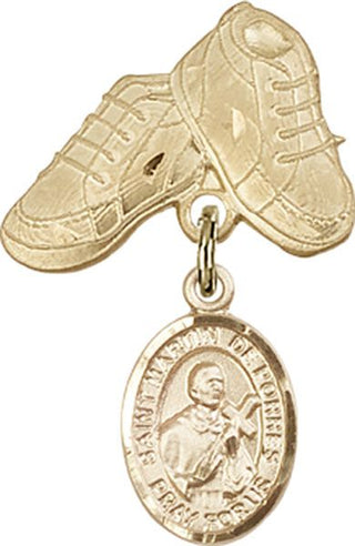 14kt Gold Filled Baby Boots St. Martin de Porres Baby Badge - Engravable