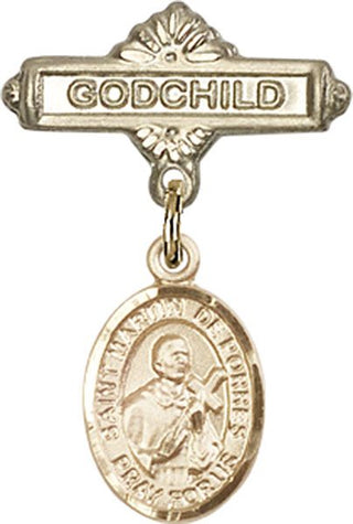14kt Gold Godchild St. Martin de Porres Baby Badge - Engravable
