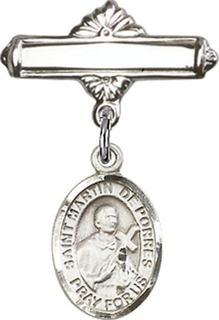 Sterling Silver Polished Badge Pin St. Martin de Porres Baby Badge - Engravable