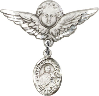 Sterling Silver Large Angel w/Wings St. Martin de Porres Baby Badge - Engravable