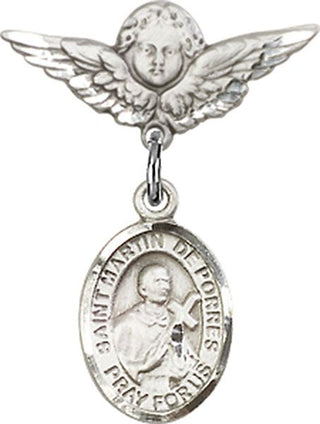 Sterling Silver Small Angel w/Wings St. Martin de Porres Baby Badge - Engravable