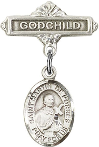 Sterling Silver Godchild St. Martin de Porres Baby Badge - Engravable