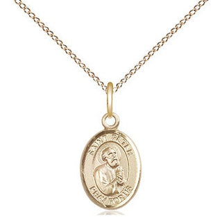 14kt Gold Saint Peter the Apostle Medal Engraved Catholic Saint Jewelry