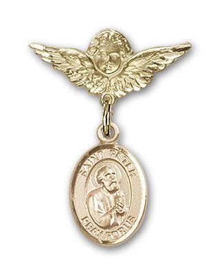 14kt Gold Filled Small Angel w/Wings St. Peter the Apostle Baby Badge - Engravable