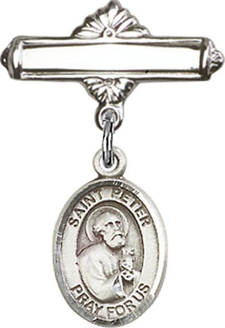 Sterling Silver Polished Badge Pin St. Peter the Apostle Baby Badge - Engravable