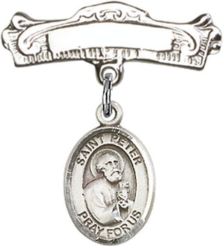 Sterling Silver Badge Pin St. Peter the Apostle Baby Badge - Engravable