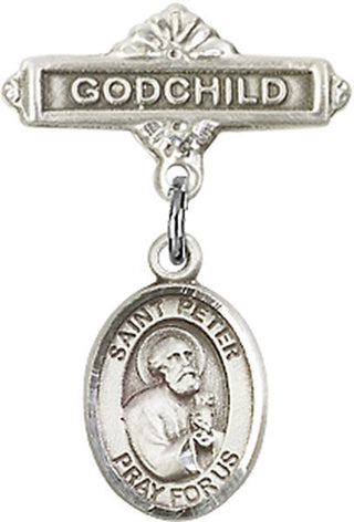 Sterling Silver Godchild St. Peter the Apostle Baby Badge - Engravable