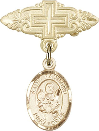 14kt Gold Badge Pin With Cross St. Raymond Nonnatus Baby Badge - Engravable