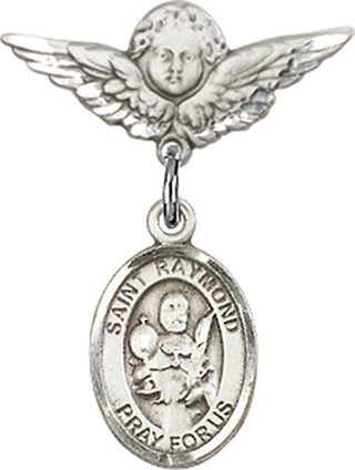 Sterling Silver Small Angel w/Wings St. Raymond Nonnatus Baby Badge - Engravable