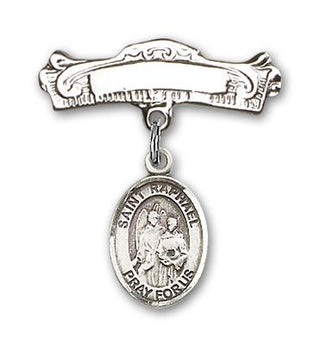 Sterling Silver Badge Pin St. Raphael the Archangel Baby Badge - Engravable