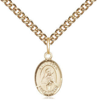 14kt Gold Saint Rita of Cascia Medal Engraved Catholic Saint Jewelry