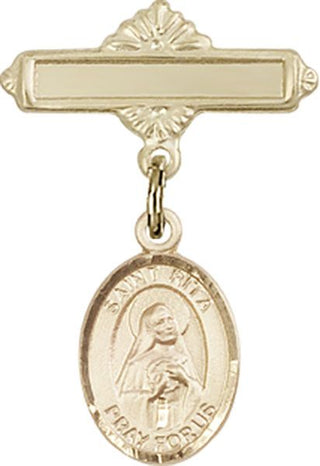 14kt Gold Filled Polished Badge Pin St. Rita of Cascia Baby Badge - Engravable