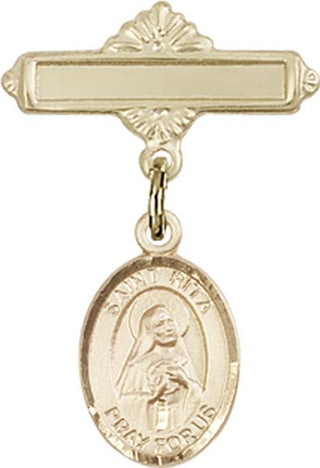 14kt Gold Polished Badge Pin St. Rita of Cascia Baby Badge - Engravable