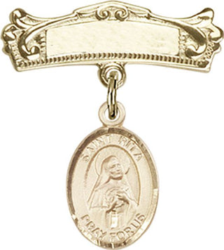 14kt Gold Badge Pin St. Rita of Cascia Baby Badge - Engravable