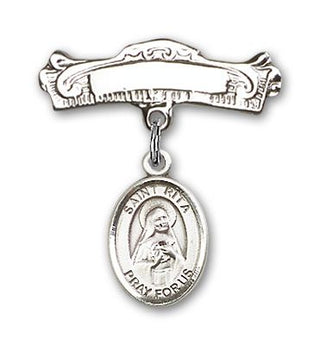 Sterling Silver Badge Pin St. Rita of Cascia Baby Badge - Engravable
