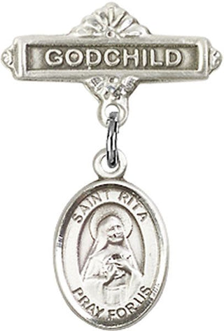 Sterling Silver Godchild St. Rita of Cascia Baby Badge - Engravable