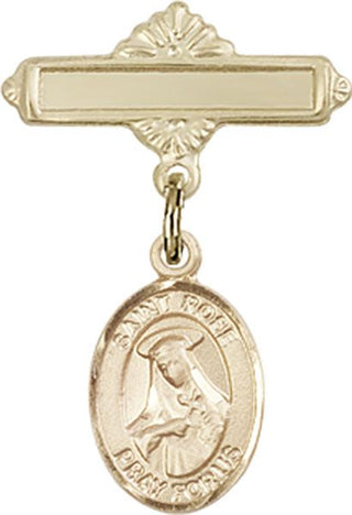 14kt Gold Polished Badge Pin St. Rose of Lima Baby Badge - Engravable