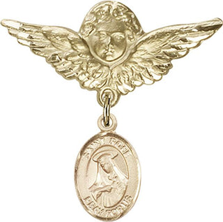 14kt Gold Large Angel w/Wings St. Rose of Lima Baby Badge - Engravable
