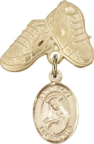 14kt Gold Baby Boots St. Rose of Lima Baby Badge - Engravable