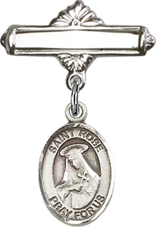 Sterling Silver Polished Badge Pin St. Rose of Lima Baby Badge - Engravable
