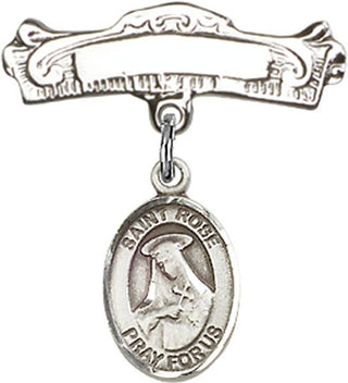 Sterling Silver Badge Pin St. Rose of Lima Baby Badge - Engravable