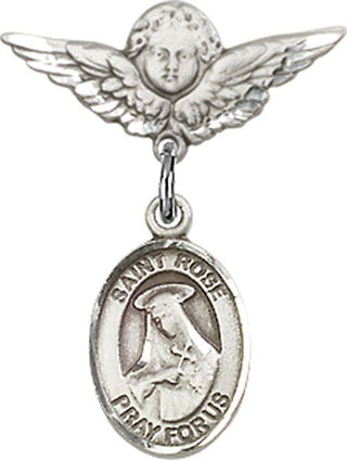Sterling Silver Small Angel w/Wings St. Rose of Lima Baby Badge - Engravable