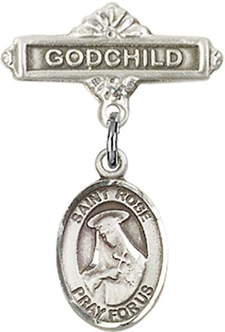 Sterling Silver Godchild St. Rose of Lima Baby Badge - Engravable