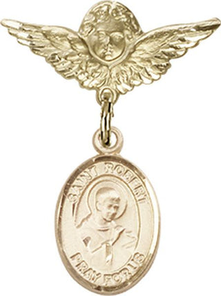 14kt Gold Filled Small Angel w/Wings St. Robert Bellarmine Baby Badge - Engravable