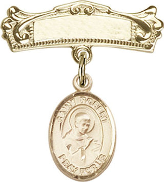 14kt Gold Badge Pin St. Robert Bellarmine Baby Badge - Engravable