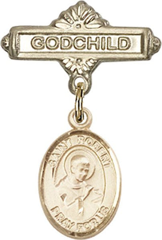 14kt Gold Godchild St. Robert Bellarmine Baby Badge - Engravable
