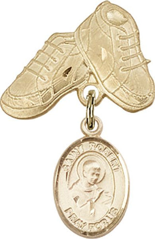 14kt Gold Baby Boots St. Robert Bellarmine Baby Badge - Engravable