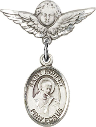 Sterling Silver Small Angel w/Wings St. Robert Bellarmine Baby Badge - Engravable