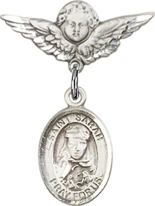 Sterling Silver Small Angel w/Wings St. Sarah Baby Badge - Engravable
