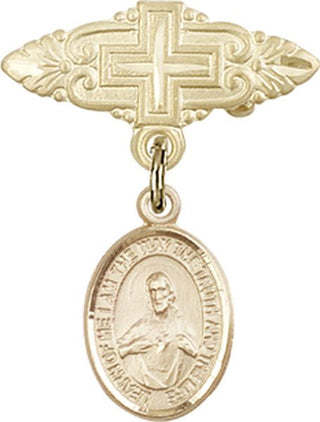 14kt Gold Filled Badge Pin With Cross Scapular Baby Badge - Engravable