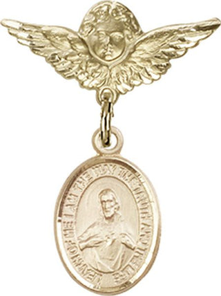 14kt Gold Filled Small Angel w/Wings Scapular Baby Badge - Engravable