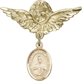 14kt Gold Large Angel w/Wings Scapular Baby Badge - Engravable