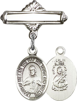 Sterling Silver Polished Badge Pin Scapular Baby Badge - Engravable