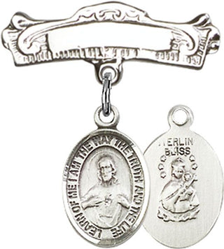 Sterling Silver Badge Pin Scapular Baby Badge - Engravable