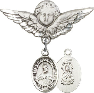Sterling Silver Large Angel w/Wings Scapular Baby Badge - Engravable