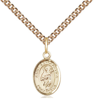 14kt Gold Saint Scholastica Medal Engraved Catholic Saint Jewelry